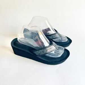 Coach Jolene Black Grey Leather Rubber Outsole Wedge Flip Flops size 9